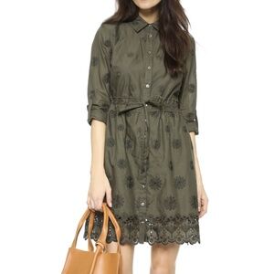 NWOT Diane von Furstenberg Ivanka Green Scalloped Mini Shirtdress Women's Size 6